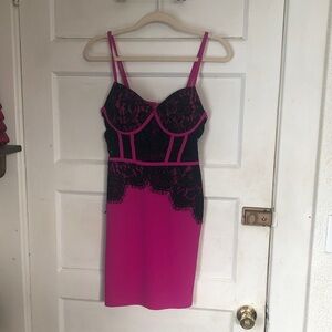Fashion Nova Pink and Black Lace Chemise